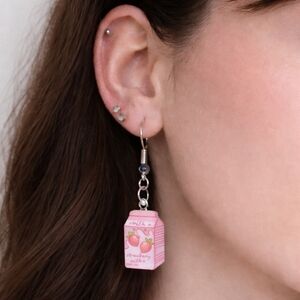 Handmade Strawberry Milk Carton Earrings
